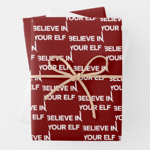 Believe In Your Elf Funny Xmas Matching Family Wrapping Paper Sheet