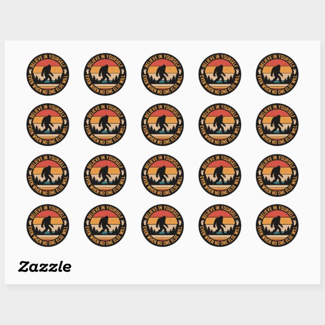 Believe In Yourself Bigfoot Black Classic Round Sticker (Sheet)