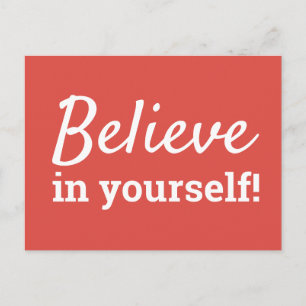 Believe in Yourself Inspirational Quote Red White Postcard