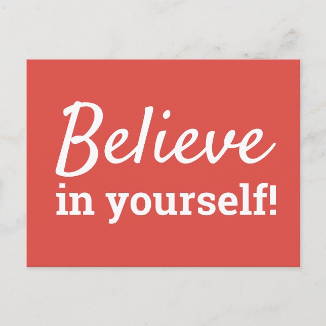 Believe in Yourself Inspirational Quote Red White Postcard (Front)