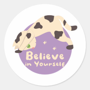 Believe in Yourself Kawaii Cat Doing Yoga Poses Classic Round Sticker