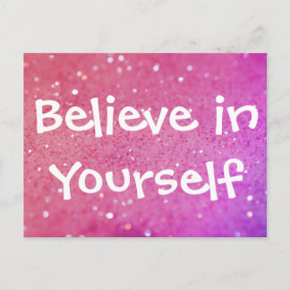 Believe in Yourself Pink Sparkly Bokeh Postcard