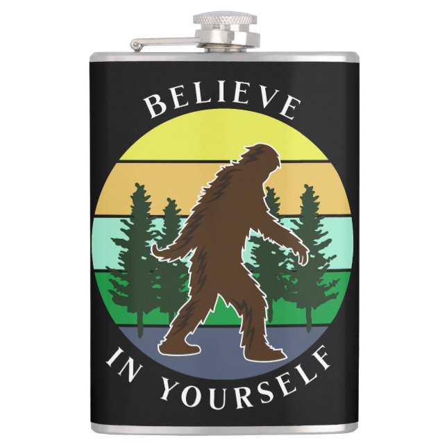 Believe in Yourself | Vintage Sunset Bigfoot   Hip Flask (Front)