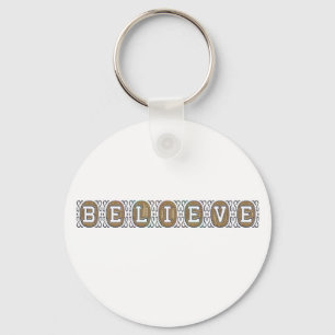 BELIEVE Inspirational Motivation Gold Text White Key Ring