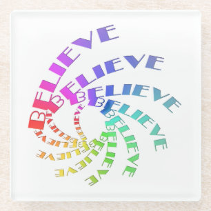 BELIEVE Inspirational Motivation Text Words Glass Coaster