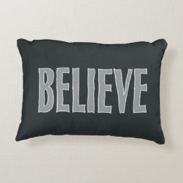 Believe Inspirational Quote Black Grey Decorative Cushion