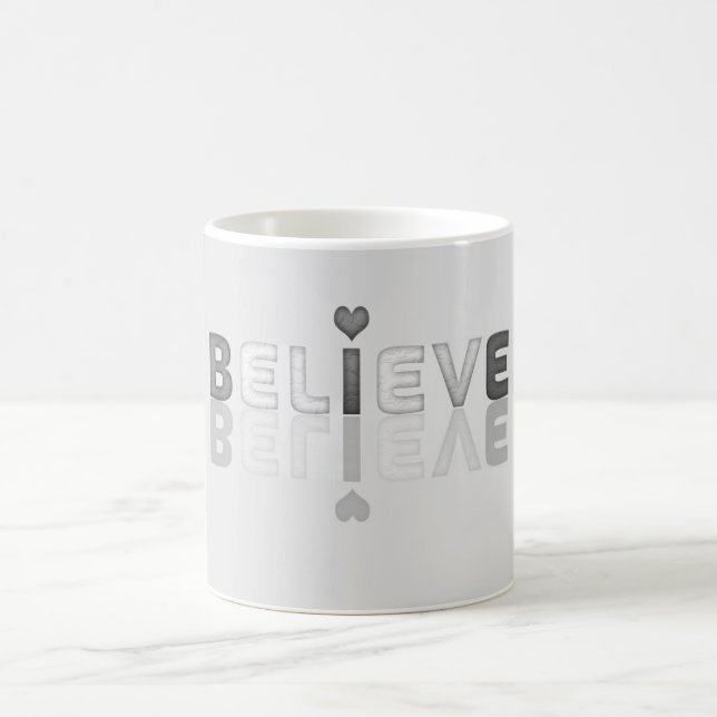 Believe Inspirational Word Art Design  Coffee Mug (Center)
