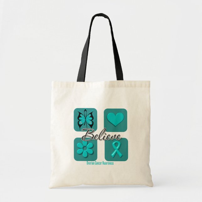Believe Inspirations Ovarian Cancer Tote Bag (Front)