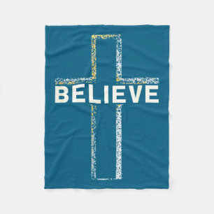 Believe Jesus Cross Religious Faith Christian Men Fleece Blanket