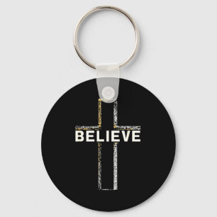 Believe Jesus Cross Religious Faith Christian Men  Key Ring