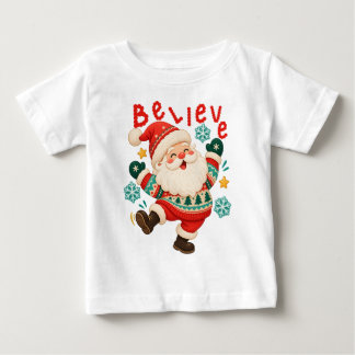 Believe, Kids Christmas Santa Baby T-Shirt