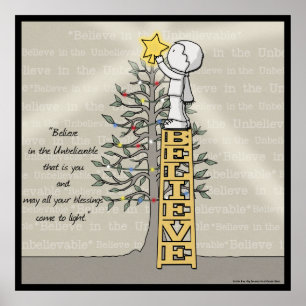 Believe Ladder -Christmas Tree Poster