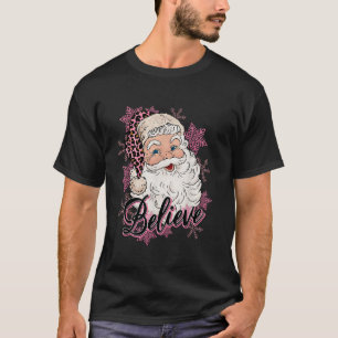 Believe Leopard Santa Clause Snow Merry Christmas T-Shirt