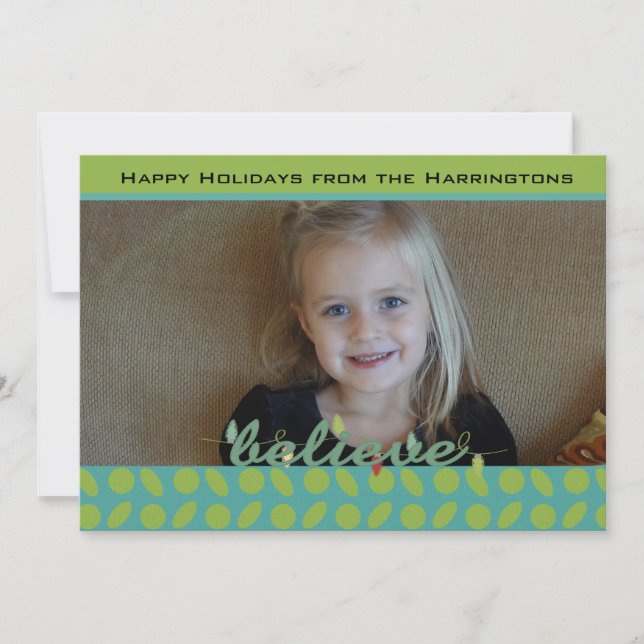 Believe Lime and Blue Custom Holiday Photo Card (Front)