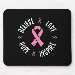 Believe Love Hope Pink Ribbon Breast Cancer Awaren Mouse Pad