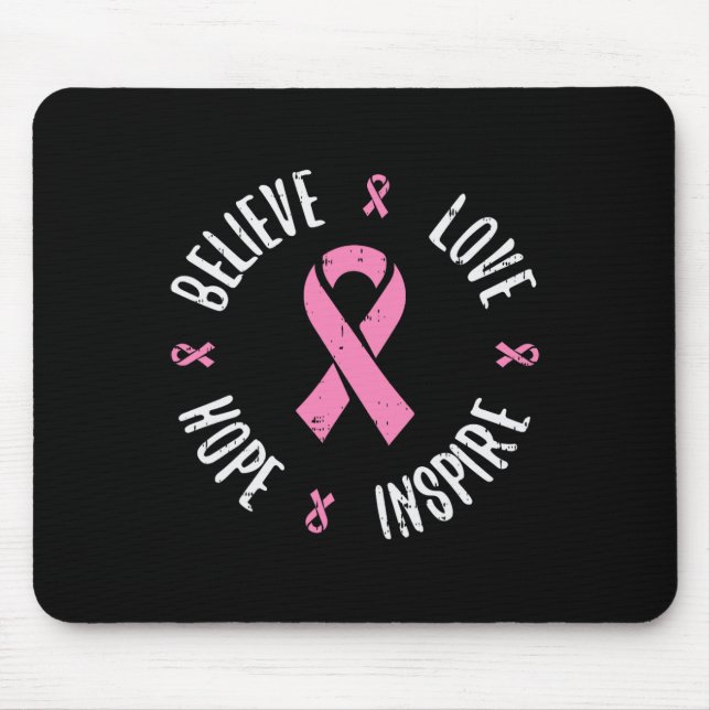 Believe Love Hope Pink Ribbon Breast Cancer Awaren Mouse Pad (Front)