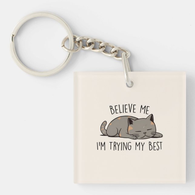 Believe Me, I’m Trying My Best – Sleeping Cat Key Ring (Front)