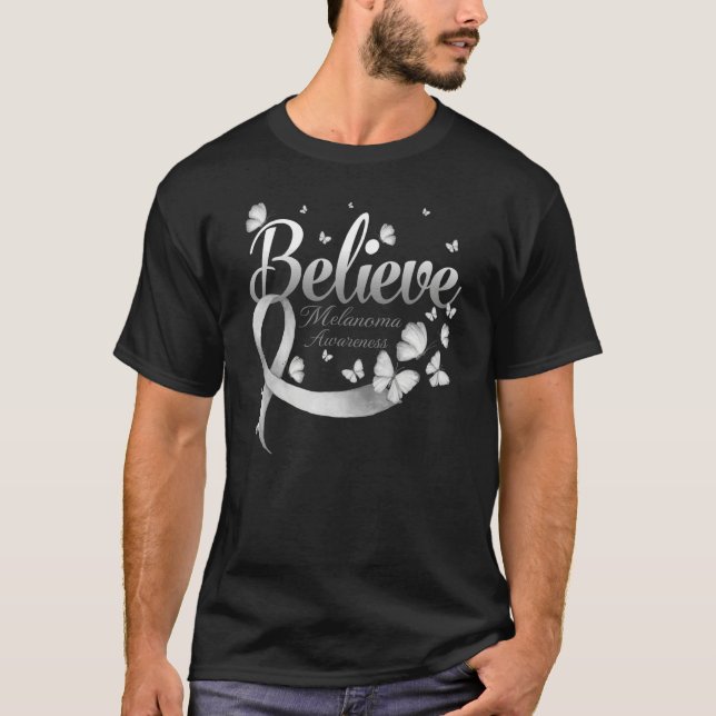 Believe Melanoma Awareness Butterfly T-Shirt (Front)