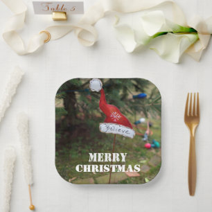 Believe Merry Christmas Santa's Hat  Paper Plate