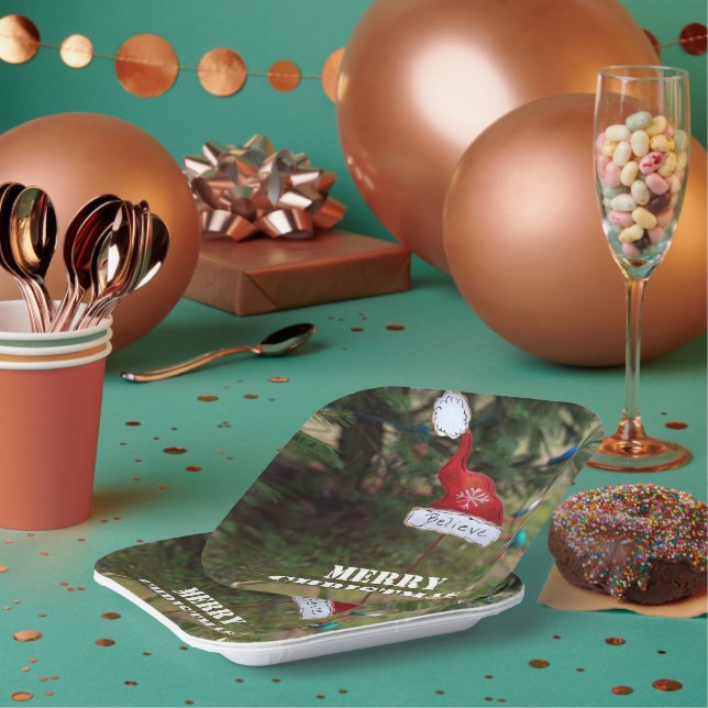 Believe Merry Christmas Santa's Hat  Paper Plate (Multi)