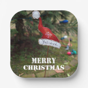 Believe Merry Christmas Santa's Hat  Paper Plate