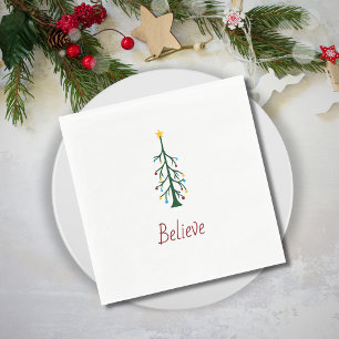 Believe Modern Evergreen Tree Christmas Party Napkin