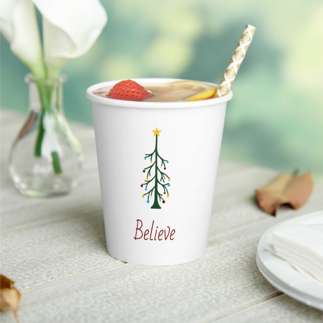 Believe Modern Evergreen Tree Christmas Party  Paper Cups (Insitu)