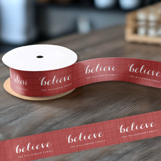 Believe - Modern Merry Christmas Red Satin Ribbon