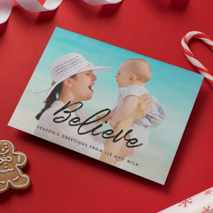 Believe Modern Typography Photo Holiday Card