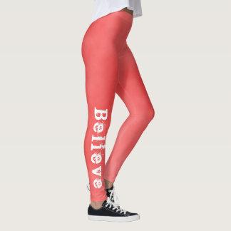 Believe, motivational tangerine coloured gym leggings