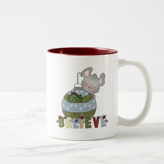 Believe Mouse Ornament Christmas Holidays Two-Tone Coffee Mug (Right)