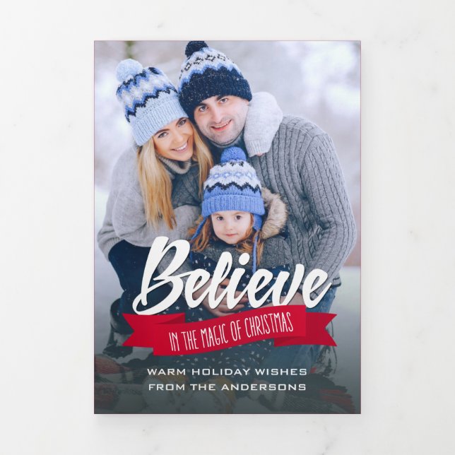 Believe. Multi Photo Holiday Tri-Fold Card (Cover)