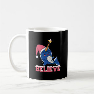 Believe Narwhal Christmas Snow Fairy Lights Coffee Mug