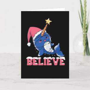 Believe Narwhal Christmas Snow Fairy Lights Holiday Card
