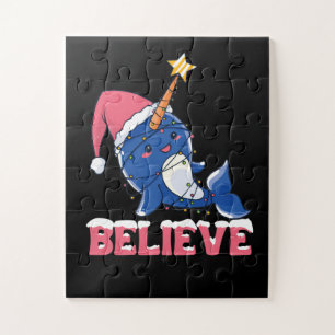 Believe Narwhal Christmas Snow Fairy Lights Jigsaw Puzzle