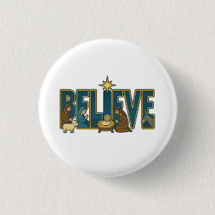 Believe nativity  3 cm round badge