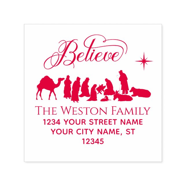 Believe: Nativity Scene #1B Name Address Self-inking Stamp (Design)