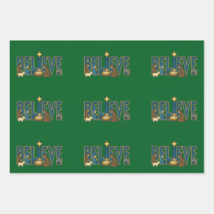 Believe nativity wrapping paper sheet