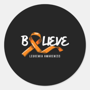 Believe Orange Ribbon Leukaemia Blood Cancer Aware Classic Round Sticker