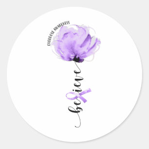 Believe Overdose Awareness Purple Ribbon Flower Lo Classic Round Sticker