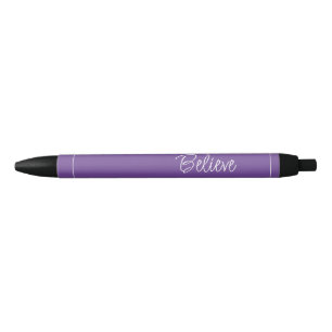 "Believe" Phrase Grape Purple Background Black Ink Pen