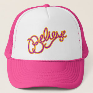 Believe pink and yellow styled graphic hat