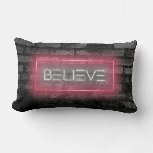 Believe Pink Neon Sign Lumbar Pillow