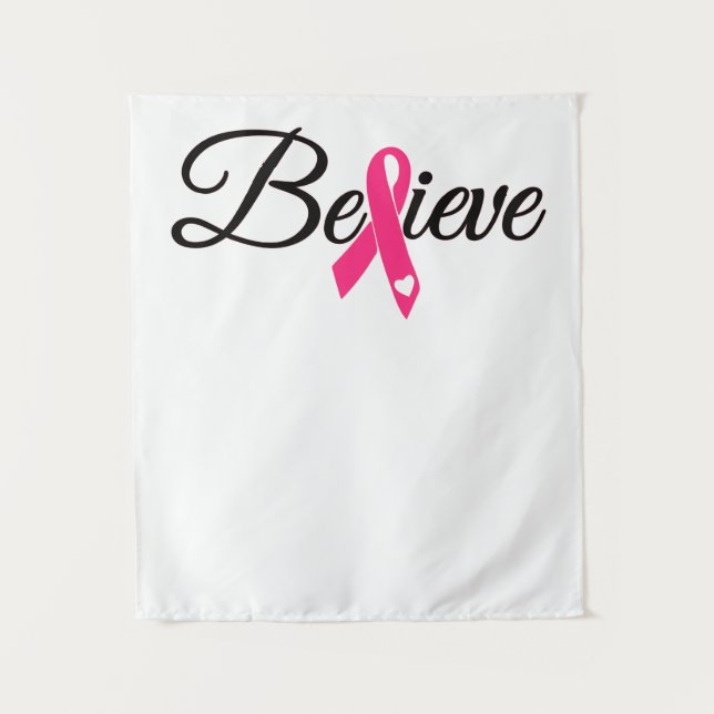 Believe Pink Ribbon Breast Cancer Awareness Tapestry (Front)