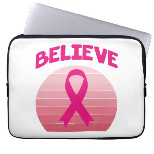 Believe Pink Ribbon Retro Laptop Sleeve