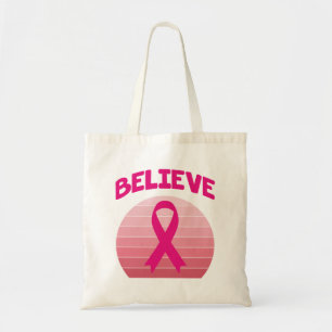 Believe Pink Ribbon Retro Tote Bag