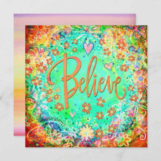 Believe Pretty Floral Encouragement Faith Thank You Card (Front/Back)