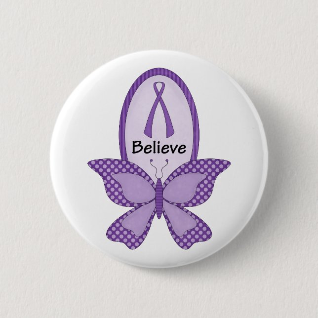 Believe- Purple Awareness Ribbon 6 Cm Round Badge (Front)