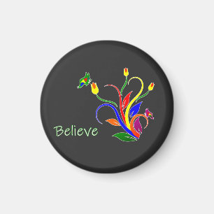 Believe quote bright color flower butterfly Magnet