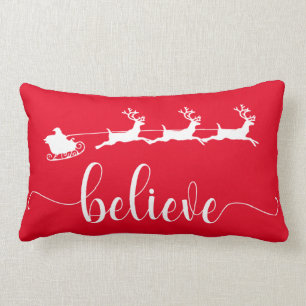 Believe Red Christmas Holiday Lumbar Cushion